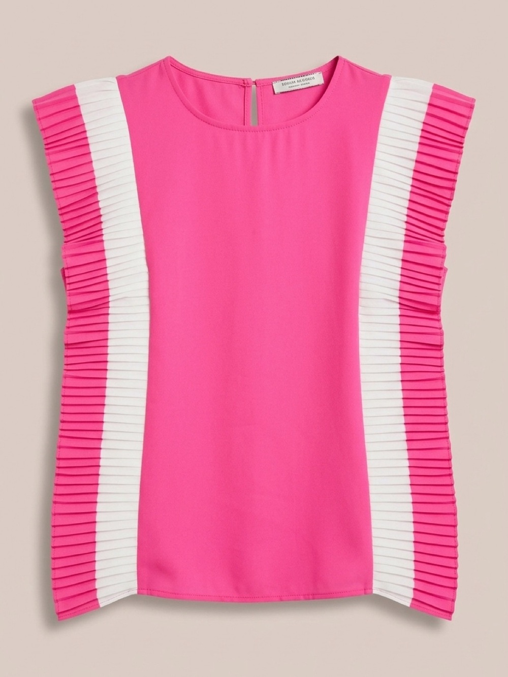 Sleeveless Hot Pink Pleated-Trim Blouse